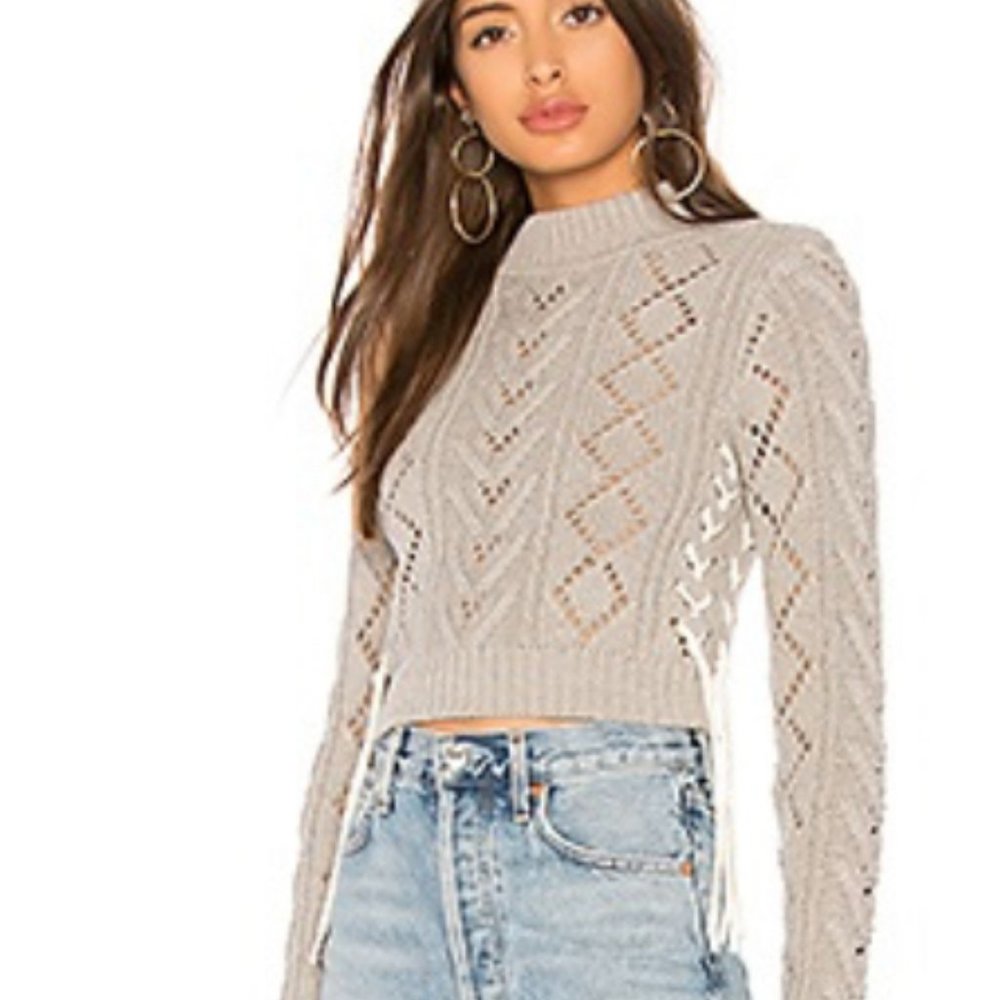 Like-New Lovers & Friends Lace Up Crop Sweater